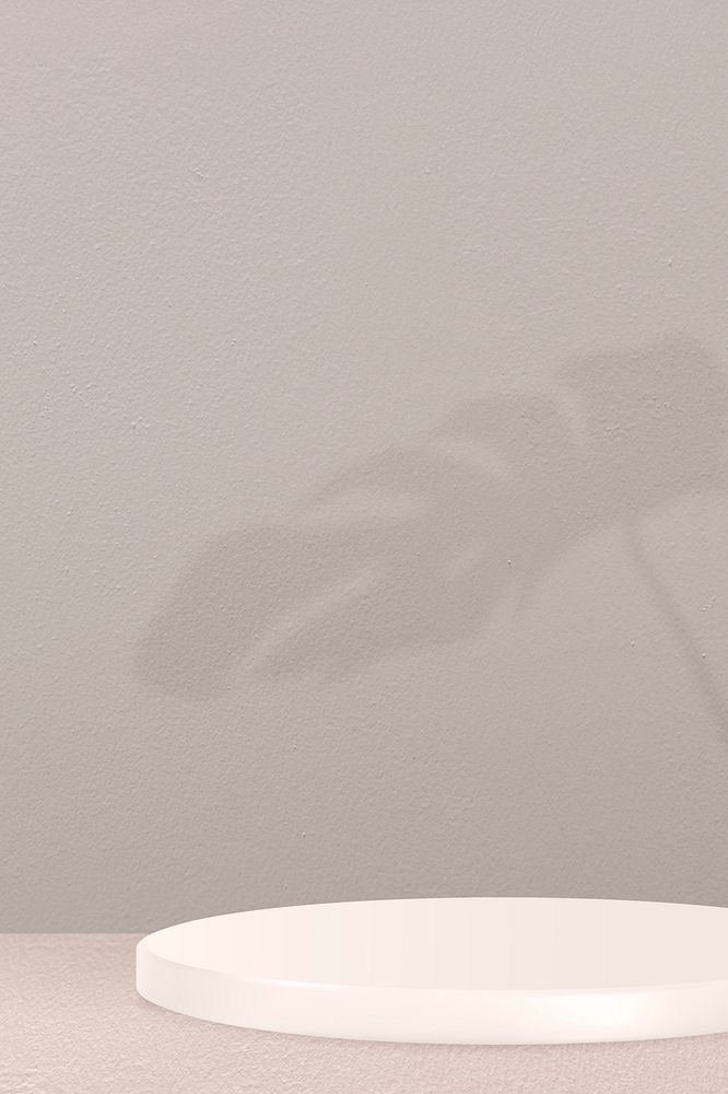 Product display podium with leaves shadow on gray wall 