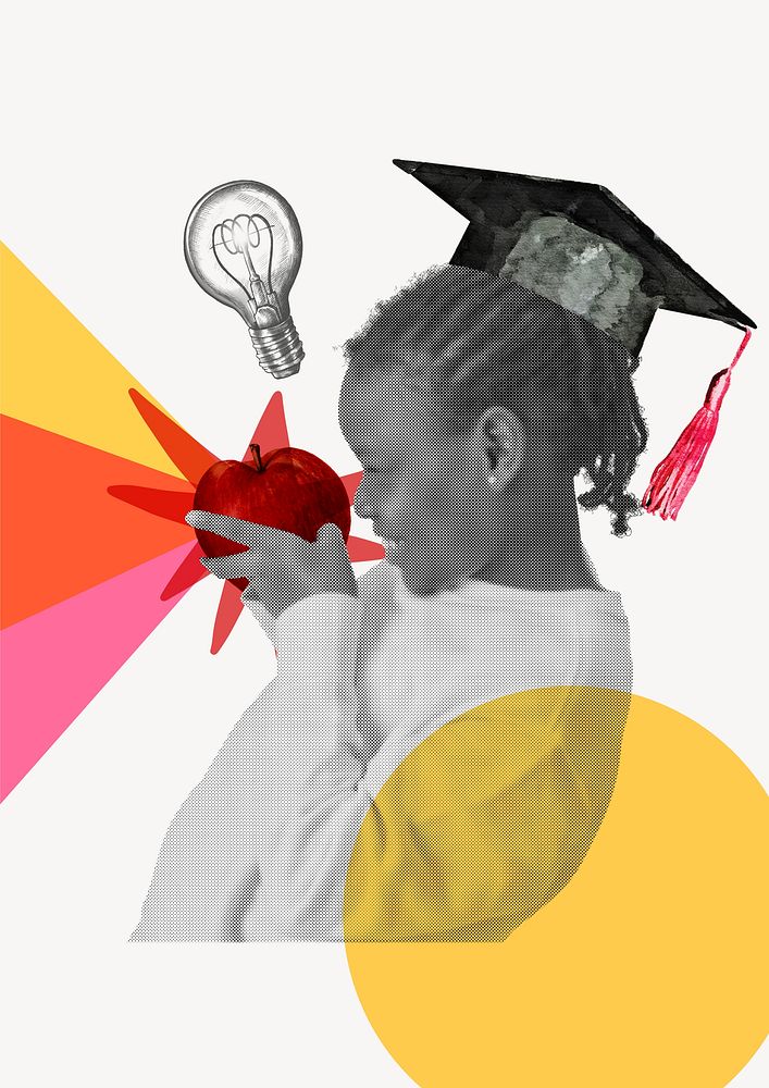 Kid learning  collage element, education desaturated design  psd