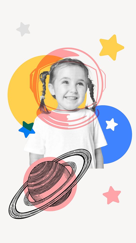 Kid astronaut phone wallpaper, education psd