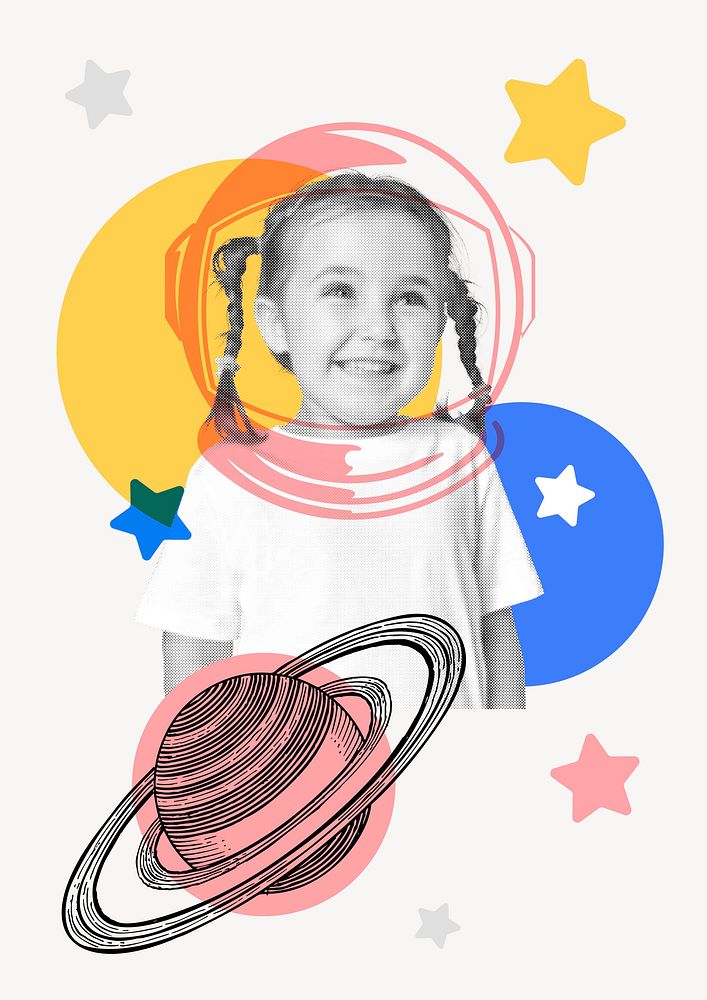 Kid astronaut, retro education illustration psd
