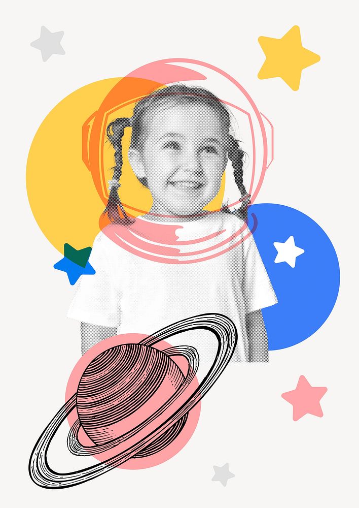 Kid astronaut illustration, colorful education design 