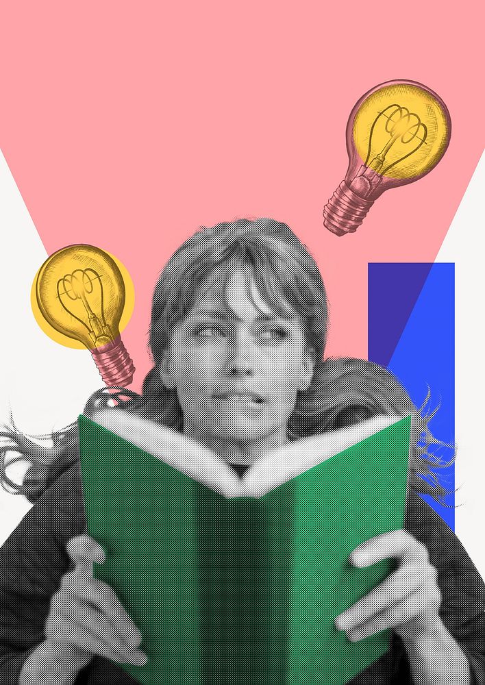 Woman reading  illustration, colorful education design 