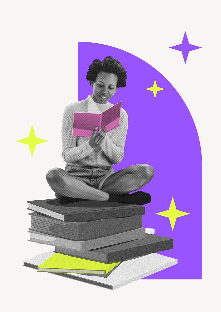 Reading woman illustration, colorful education design 