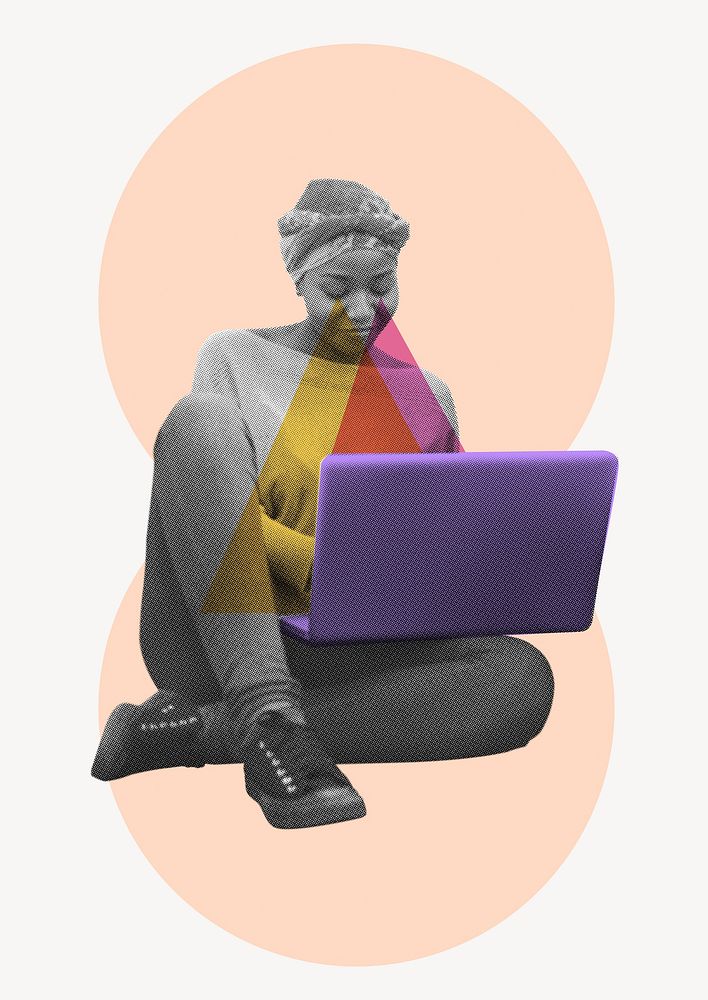 Woman using laptop illustration, colorful education design 