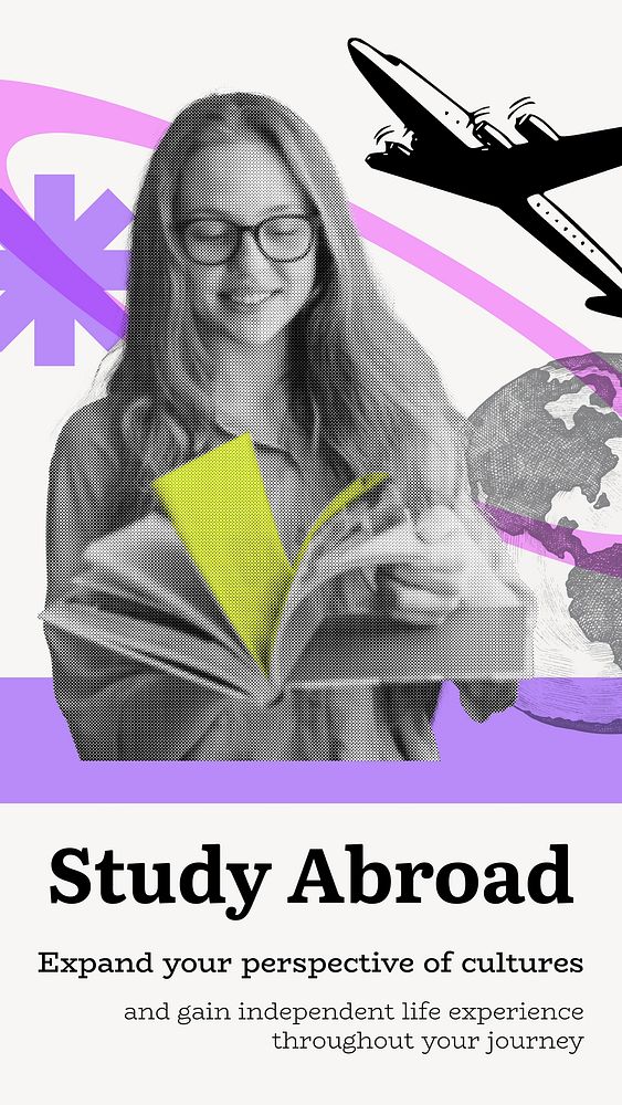 Study abroad  Facebook story template, education editable design  vector