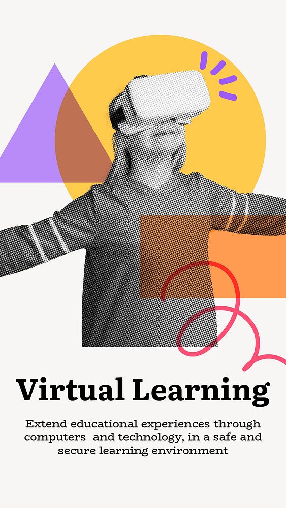 Virtual learning  Facebook story template, education editable design  vector