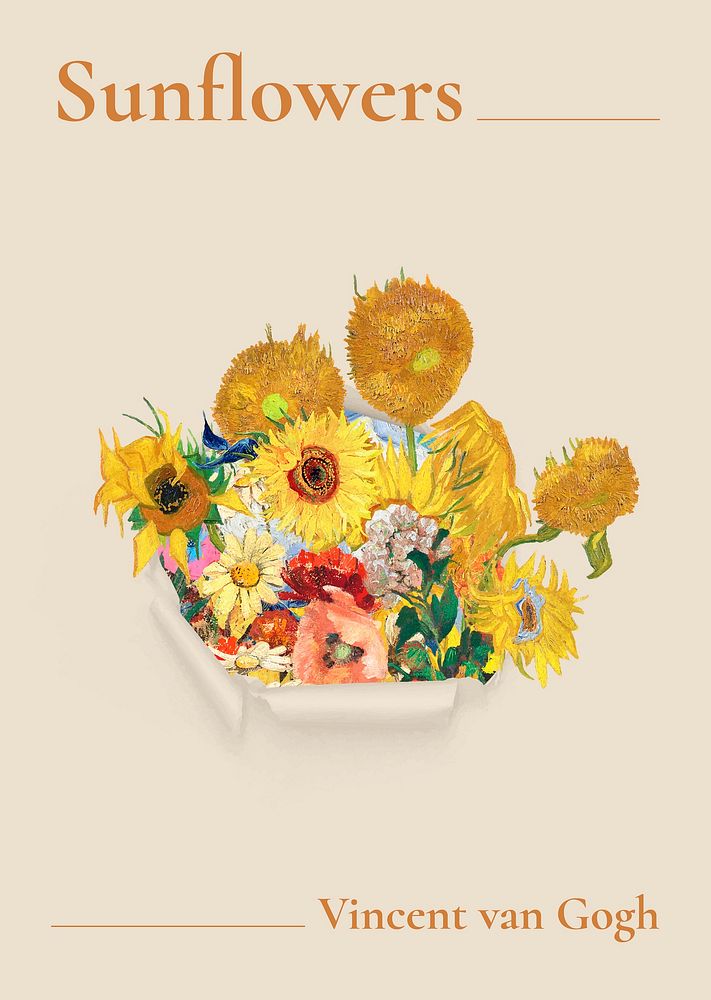 Van Gogh sunflower poster template, vintage painting remixed by rawpixel vector