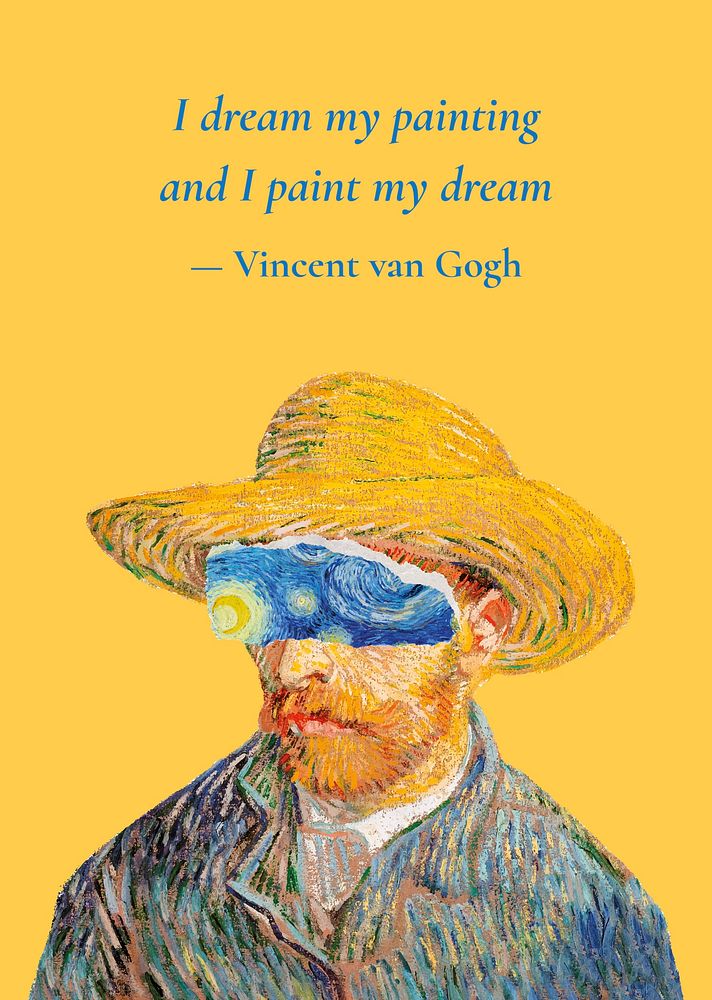 Van Gogh quote poster template, self-portrait remixed by rawpixel psd