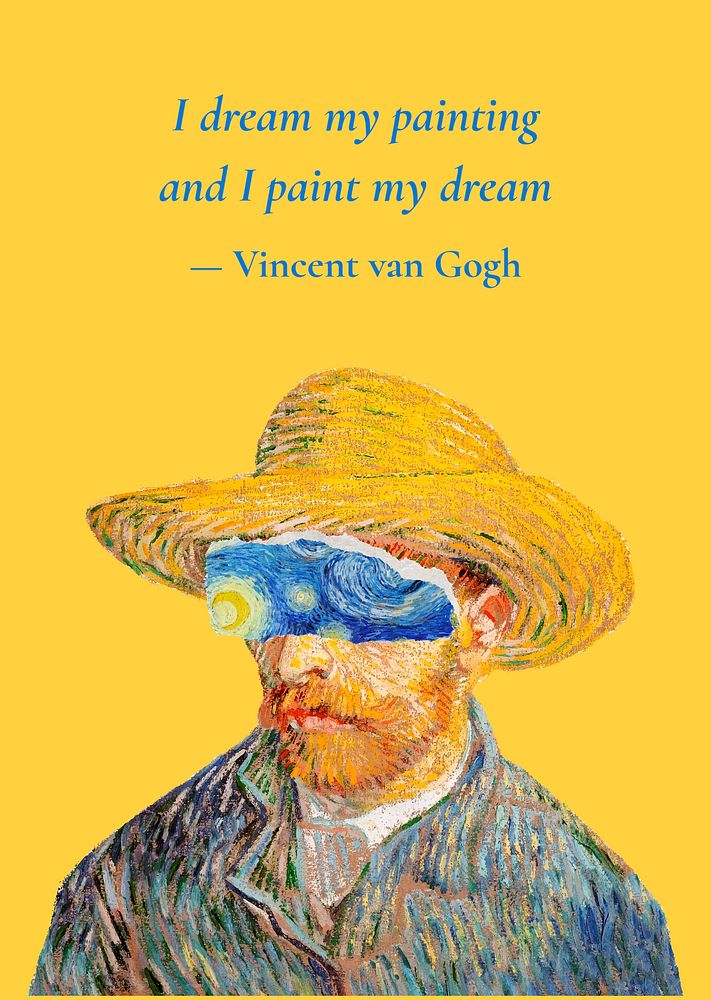 Van Gogh quote poster template, self-portrait remixed by rawpixel vector