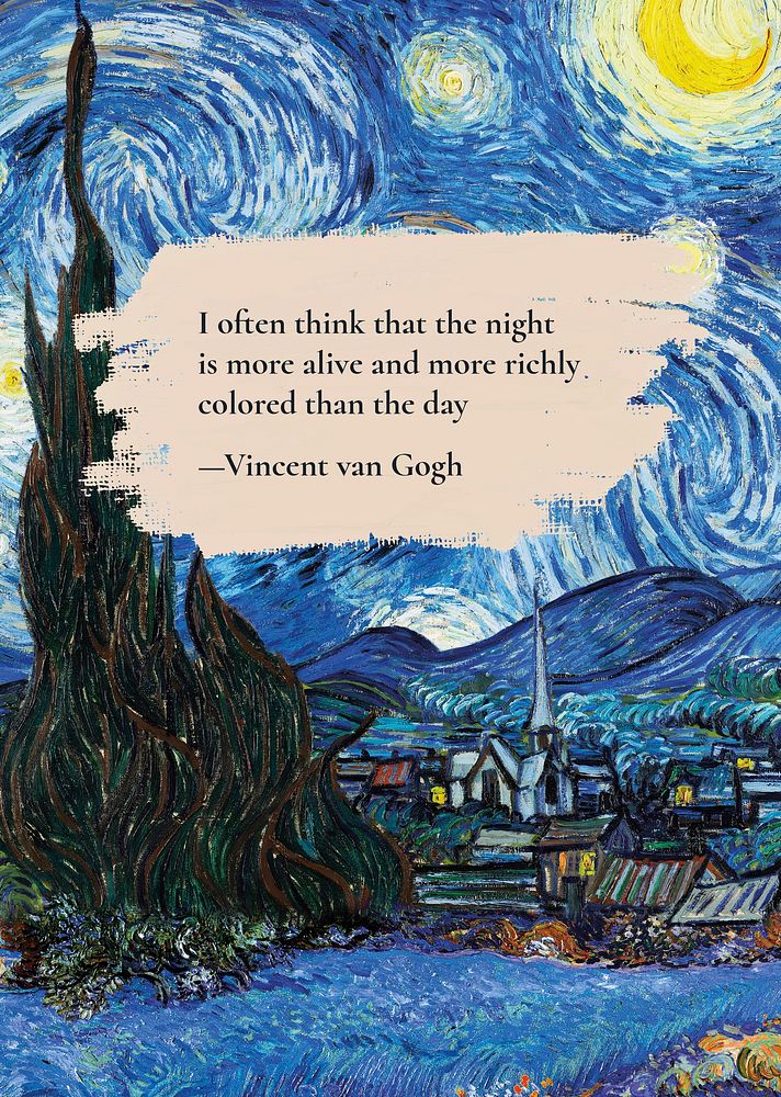 Van Gogh quote poster template, Starry Night painting remixed by rawpixel psd