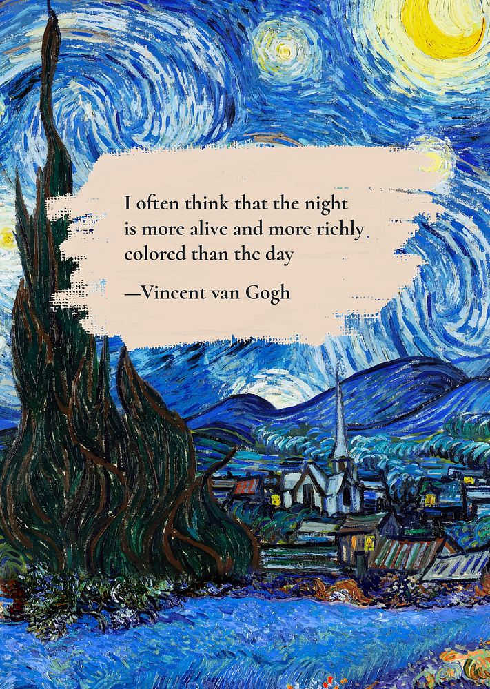Van Gogh quote poster template, Starry Night painting remixed by rawpixel vector