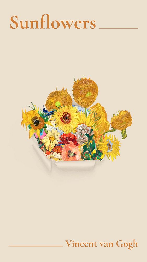 Sunflower Facebook story template, vintage painting remixed by rawpixel vector