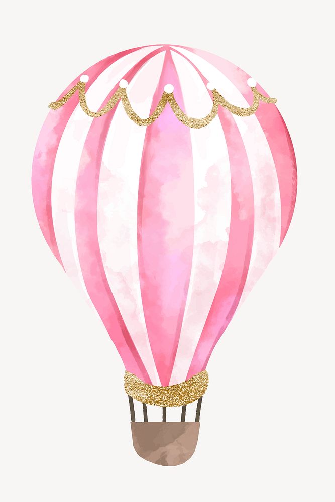 Hot air balloon sticker, watercolor design vector