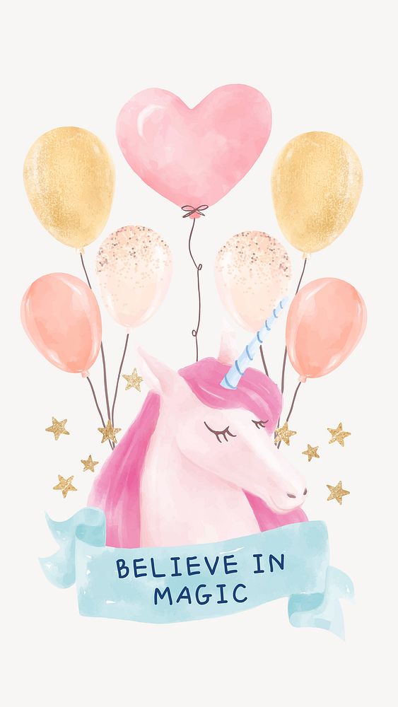 Cute unicorn social media story template, watercolor design vector