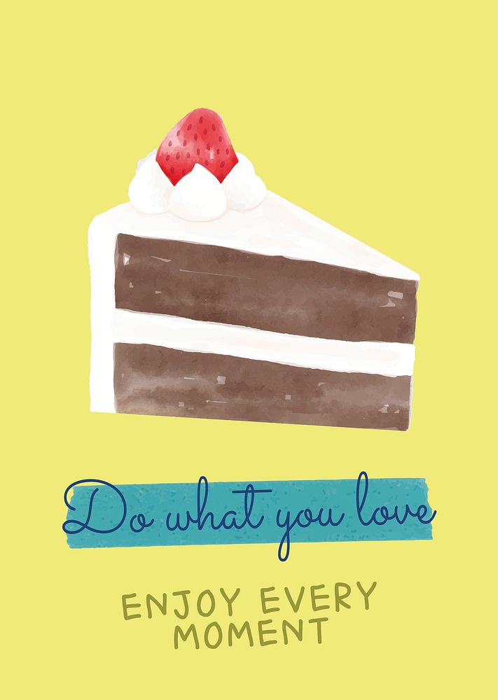 Cute cake poster template, watercolor design psd