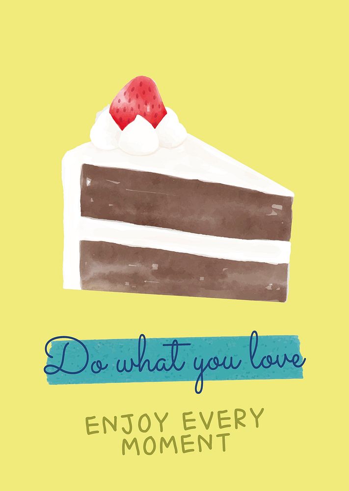 Cute cake poster template, watercolor design vector