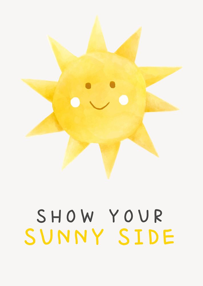 Cute sun poster template, watercolor design vector