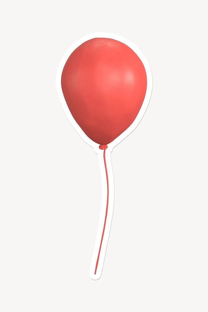 Red balloon, 3D clay texture with white border