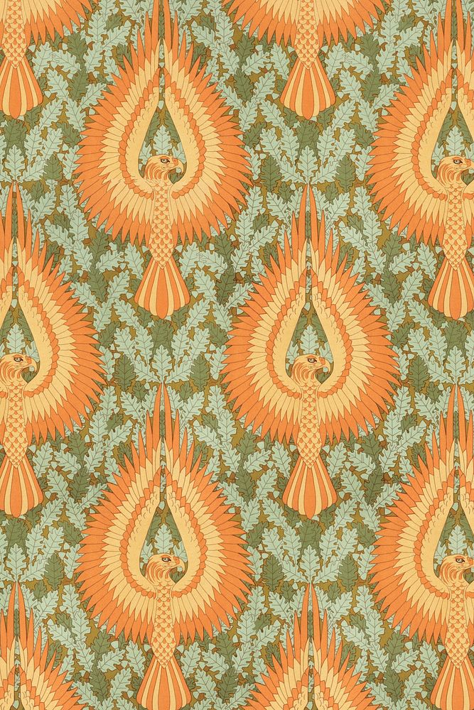 Phoenix bird pattern background, famous Maurice Pillard Verneuil artwork remixed by rawpixel