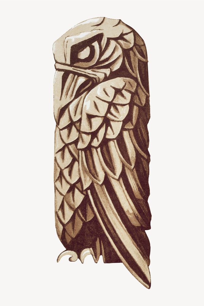 Wooden bird sticker, vintage animal illustration vector