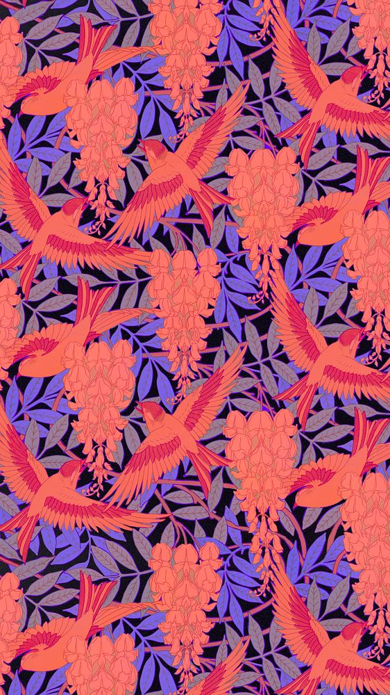 Exotic bird pattern mobile wallpaper, Maurice Pillard Verneuil artwork remixed by rawpixel