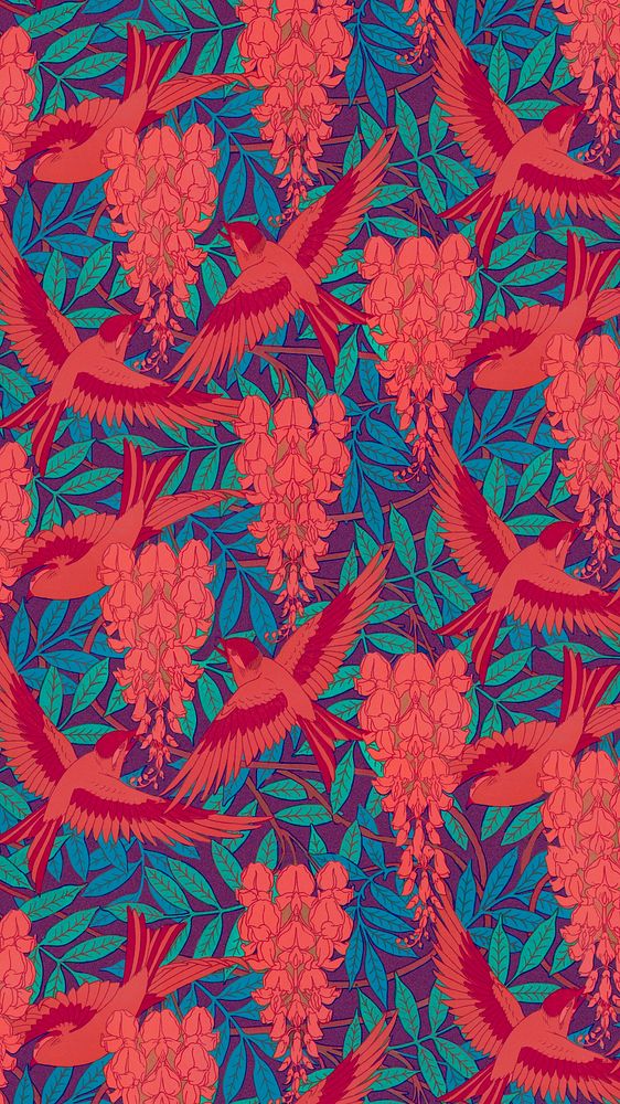 Colorful bird pattern iPhone wallpaper, vintage animal, Maurice Pillard Verneuil artwork remixed by rawpixel