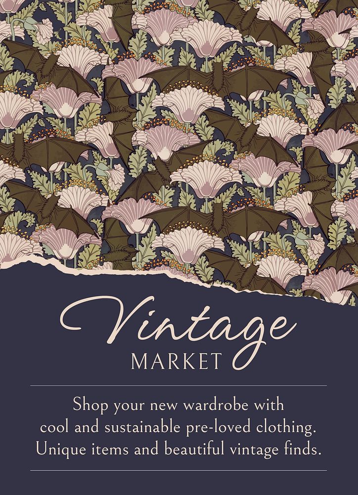 Vintage market invitation card template, aesthetic floral pattern vector, famous Maurice Pillard Verneuil artwork remixed by…