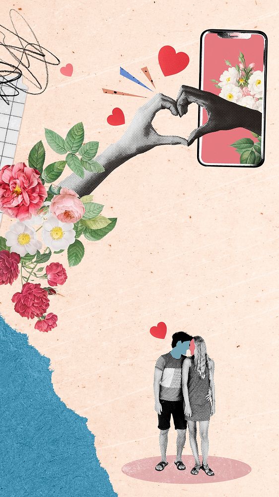 Love mobile wallpaper background, floral design psd