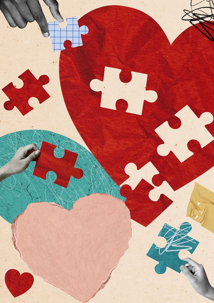 Heart puzzle background, mental health design