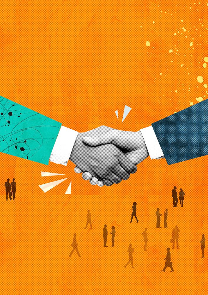 Business handshake background, orange design