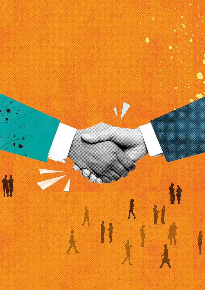 Business handshake background, orange design vector