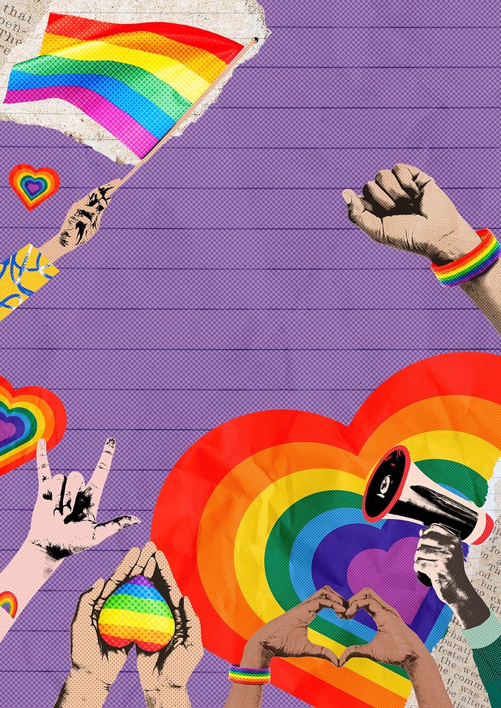 Rainbow pride month background, purple paper design psd