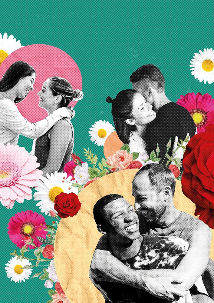 LGBTQ+ love background, floral design psd