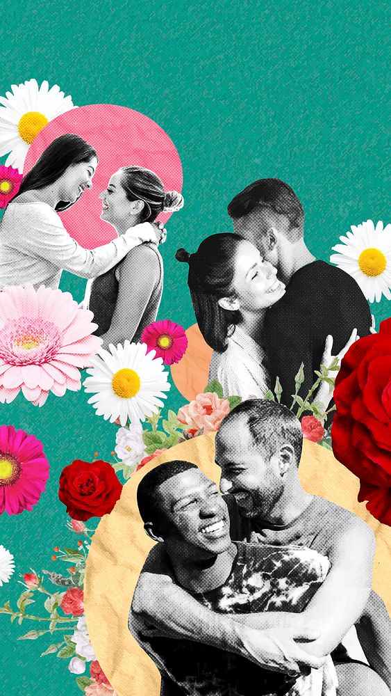 LGBTQ+ love phone wallpaper background, floral design vector