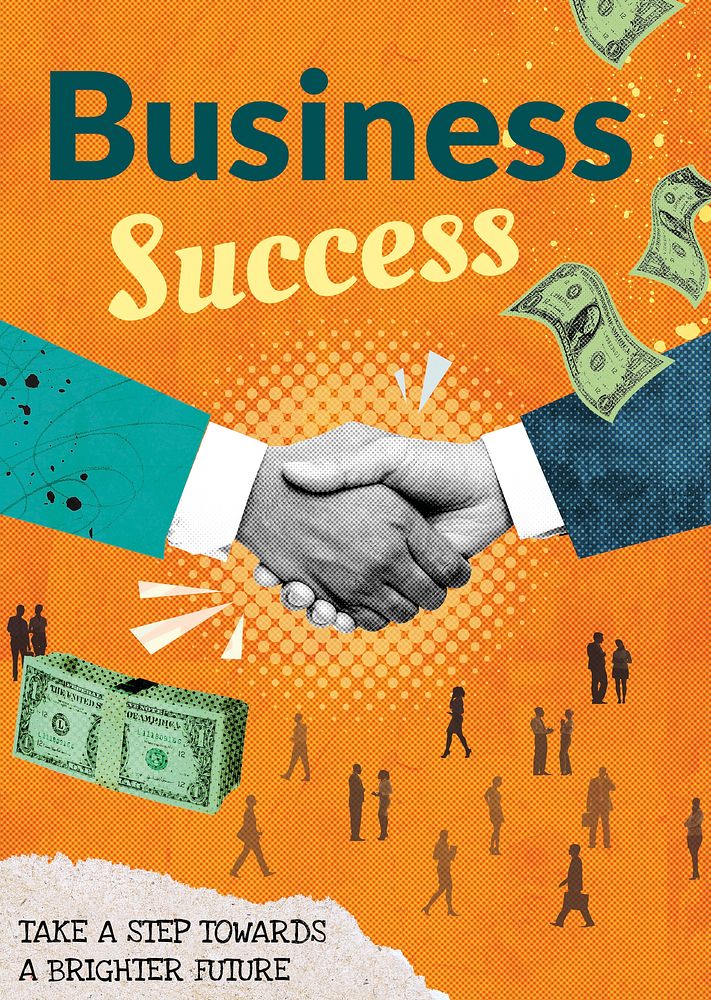 Business success poster template, remix media design psd