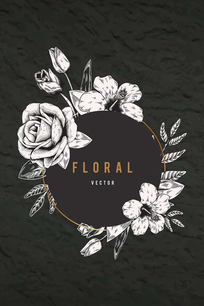 Floral frame on black background vector
