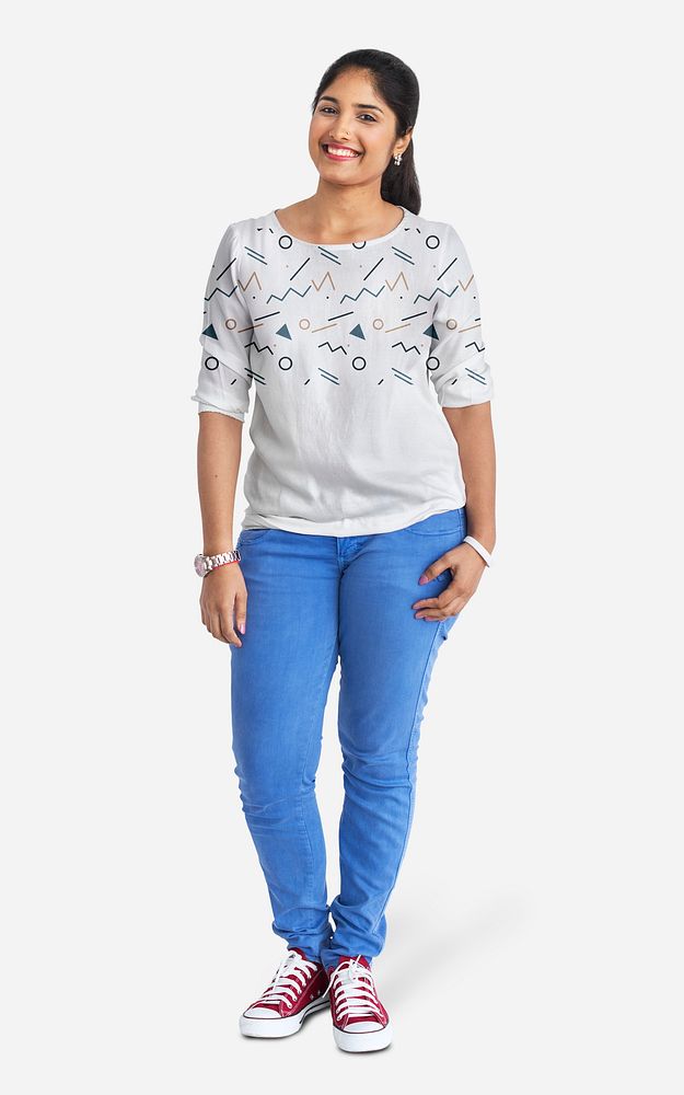 Happy woman wearing a t-shirt mockup