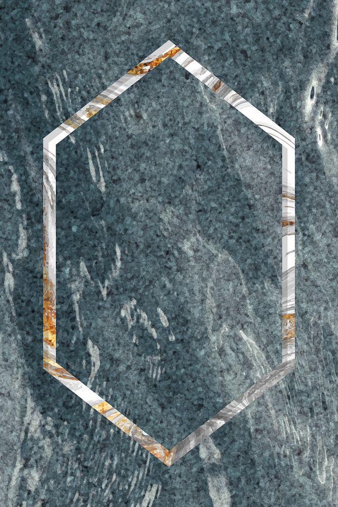 Hexagon frame on bluish gray marble textured background vector