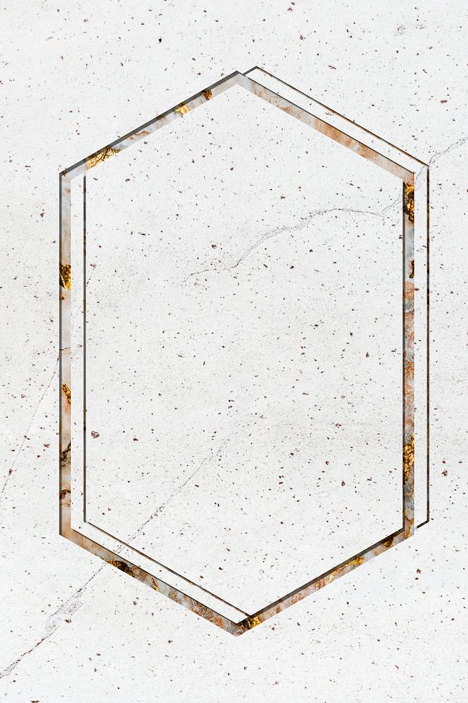 Hexagon frame on white marble textured background