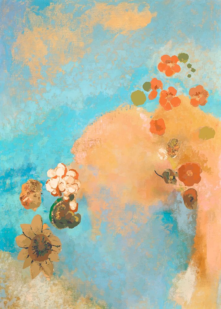 Orange flowers oil paint textured background vector