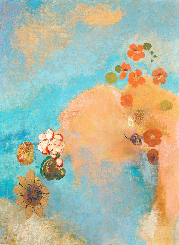 Orange flowers oil paint textured background illustration