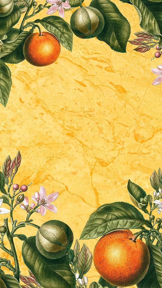 Tropical oranges on a yellow marble texture vector