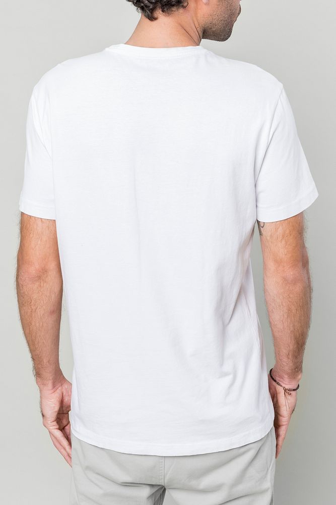 Back view of man in blank white t-shirt