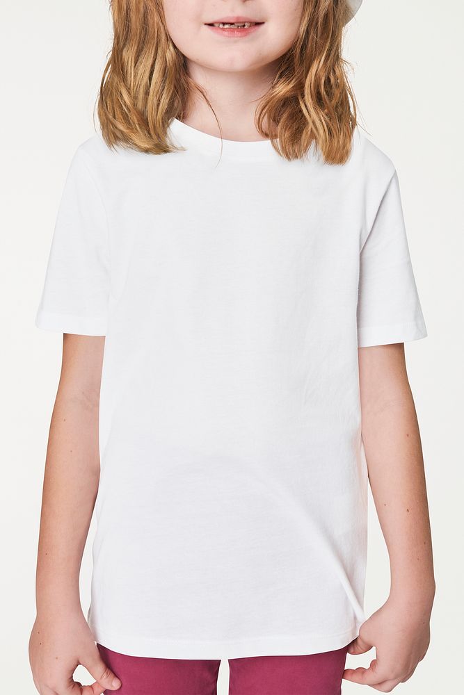 Girl's casual white t shirt studio shot
