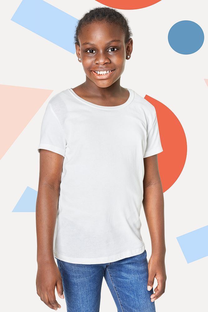 Black girl in white t-shirt front view