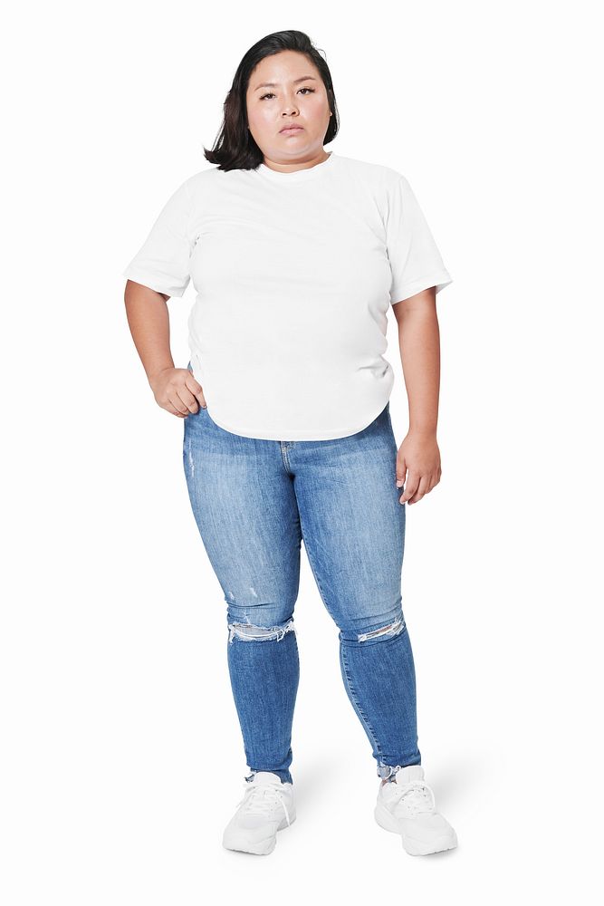 Women's white top and jeans plus size fashion