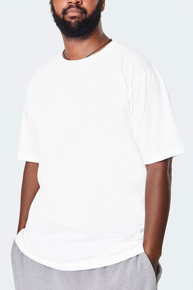 Men's white t-shirt mockup fashion shoot in studio