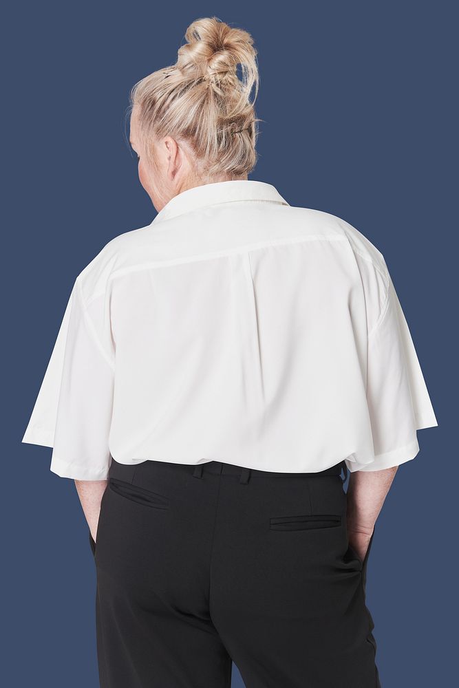 Plus size women's white shirt mockup fashion shoot in studio
