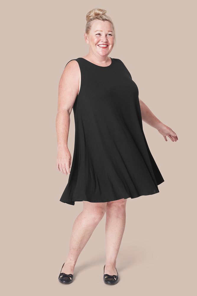 Women's plus size fashion black dress apparel mockup