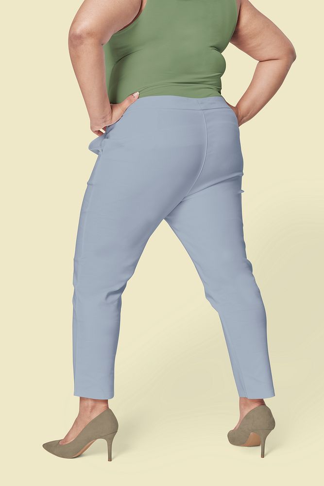 Plus size apparel green top and blue pants back facing mockup